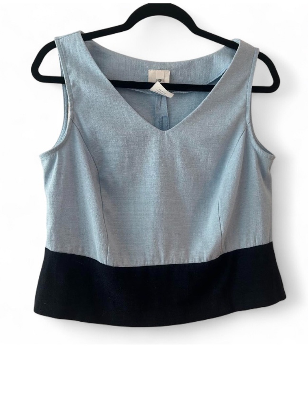 Vintage Lady Dorby V-Neck Zip Back Shell 90s Blue Two Tone Top Petite 12
